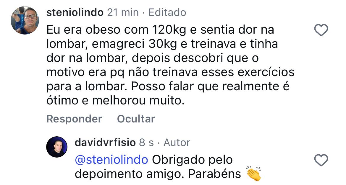 Mensagem de Stênio sobre dor lombar e exercícios