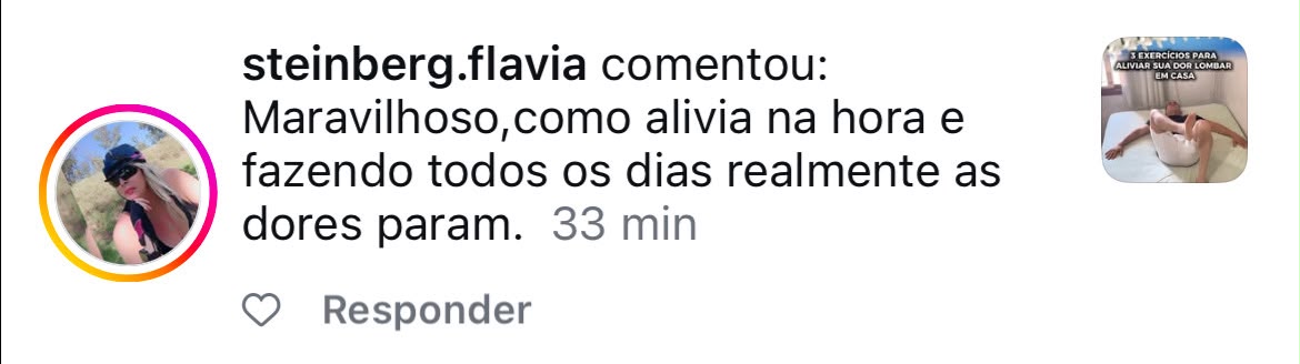 Comentário sobre alívio das dores com os exercícios