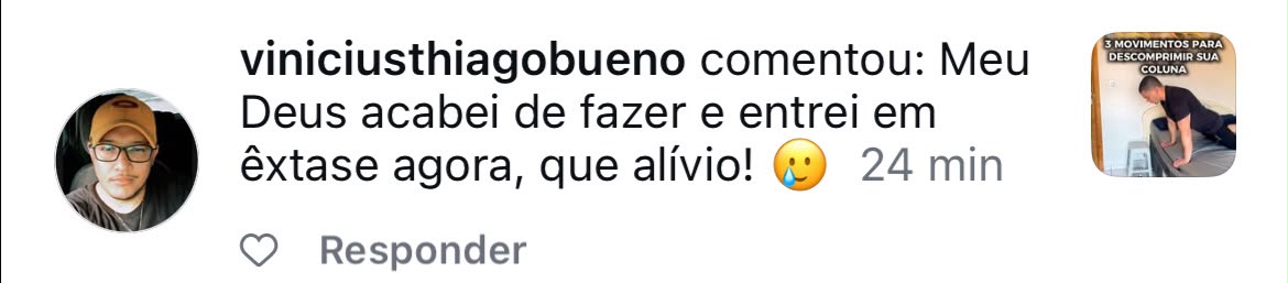 Comentário relatando alívio após os exercícios