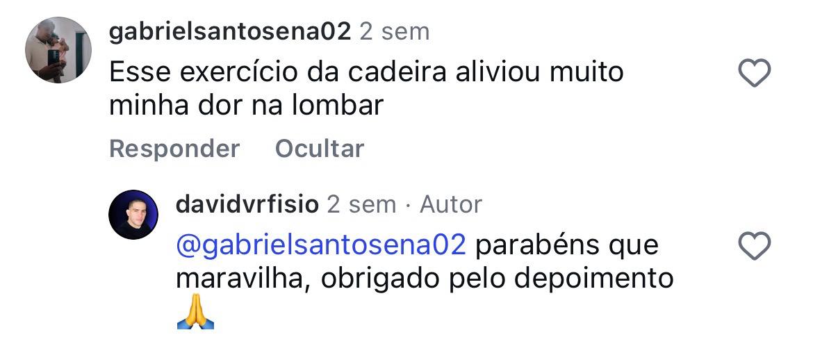Comentário relatando alívio do desconforto ao ficar sentado
