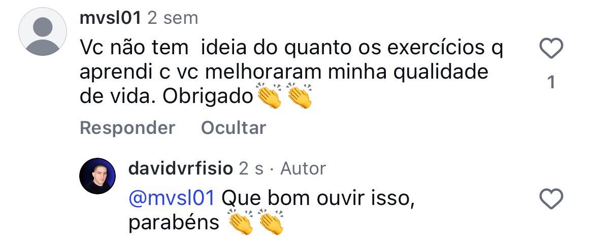 Comentário relatando melhora na qualidade de vida com os exercícios