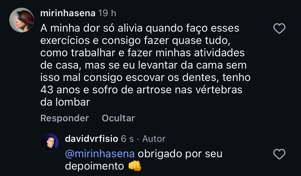Mensagem de Mirinha Sena sobre alívio da dor lombar